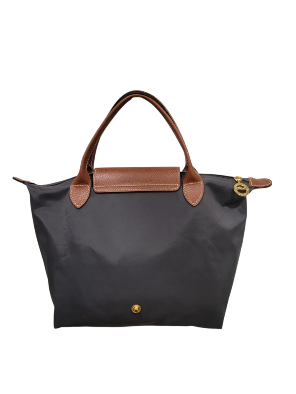 LONGCHAMP Women's Gray Pliage Medium Leather Trim Double Top Handle Satchel Bag